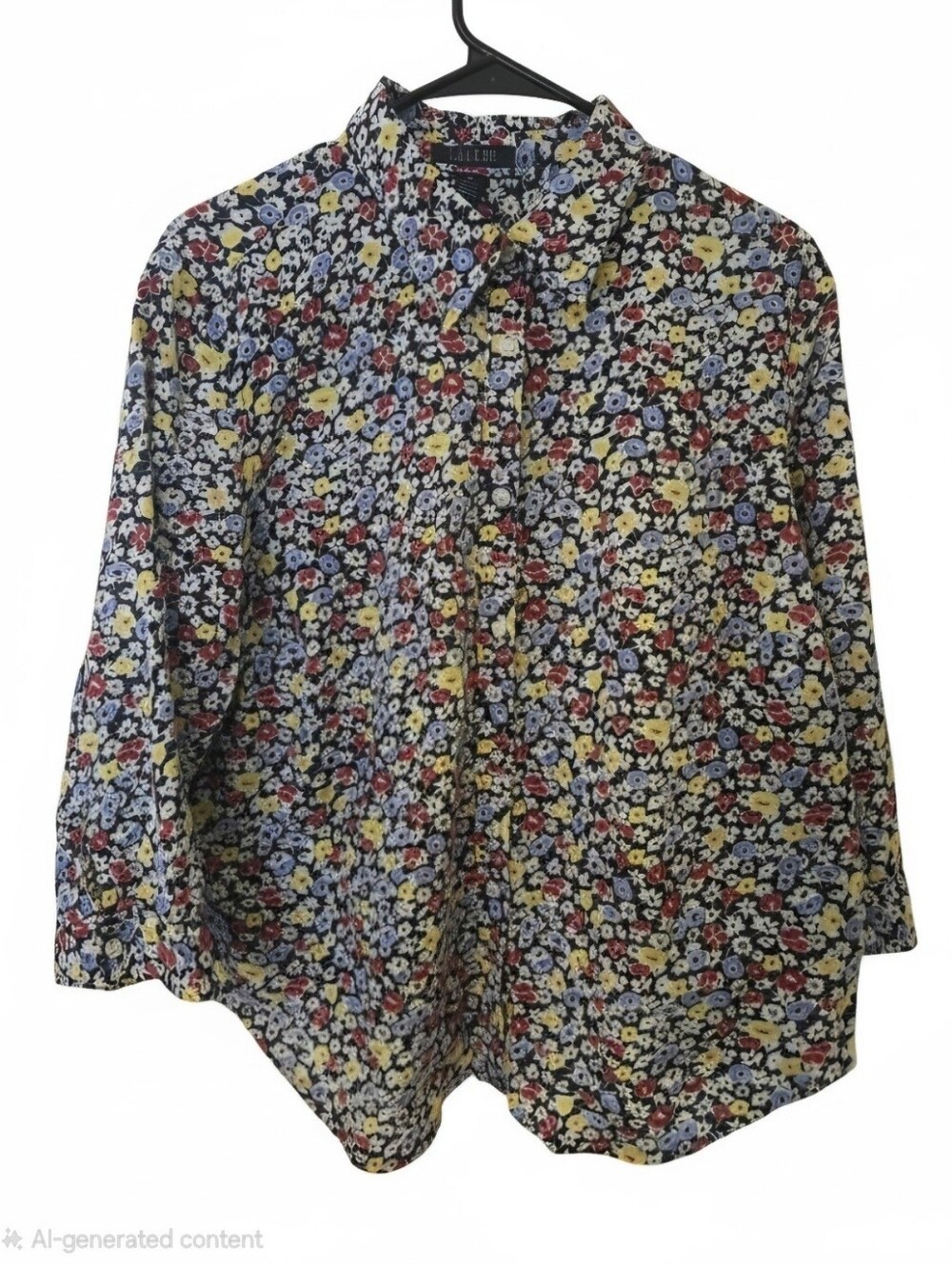 Lauren Ralph Lauren Women’s Blouse-3/4 Sleeves- Cotton, Sz 2X Navy/ White Floral